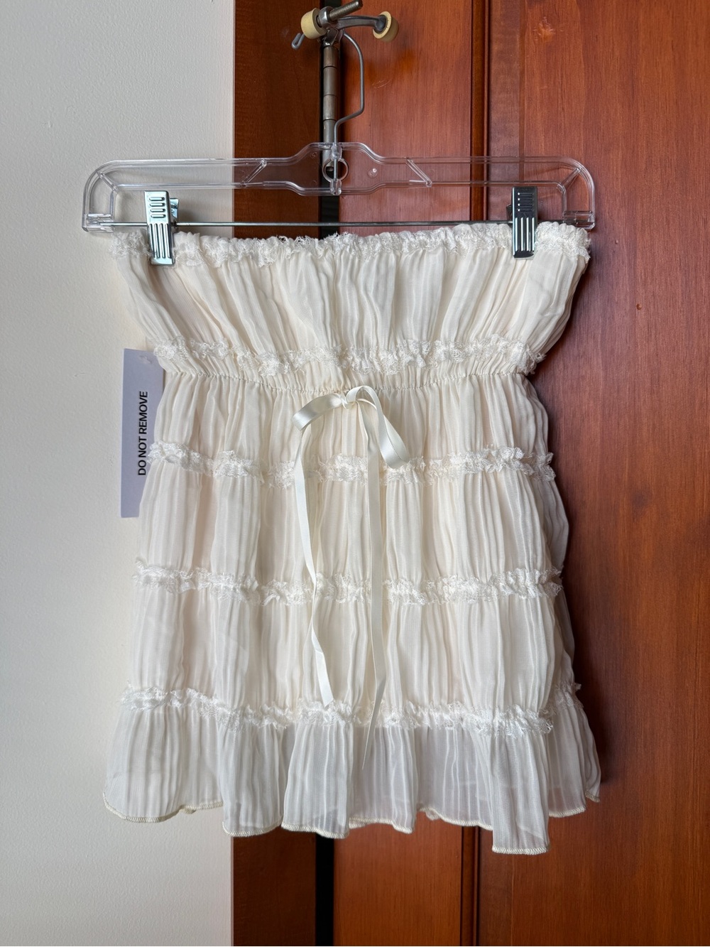 Princess Polly Strapless Ruffled Cream Mini Dress with Ribbon
